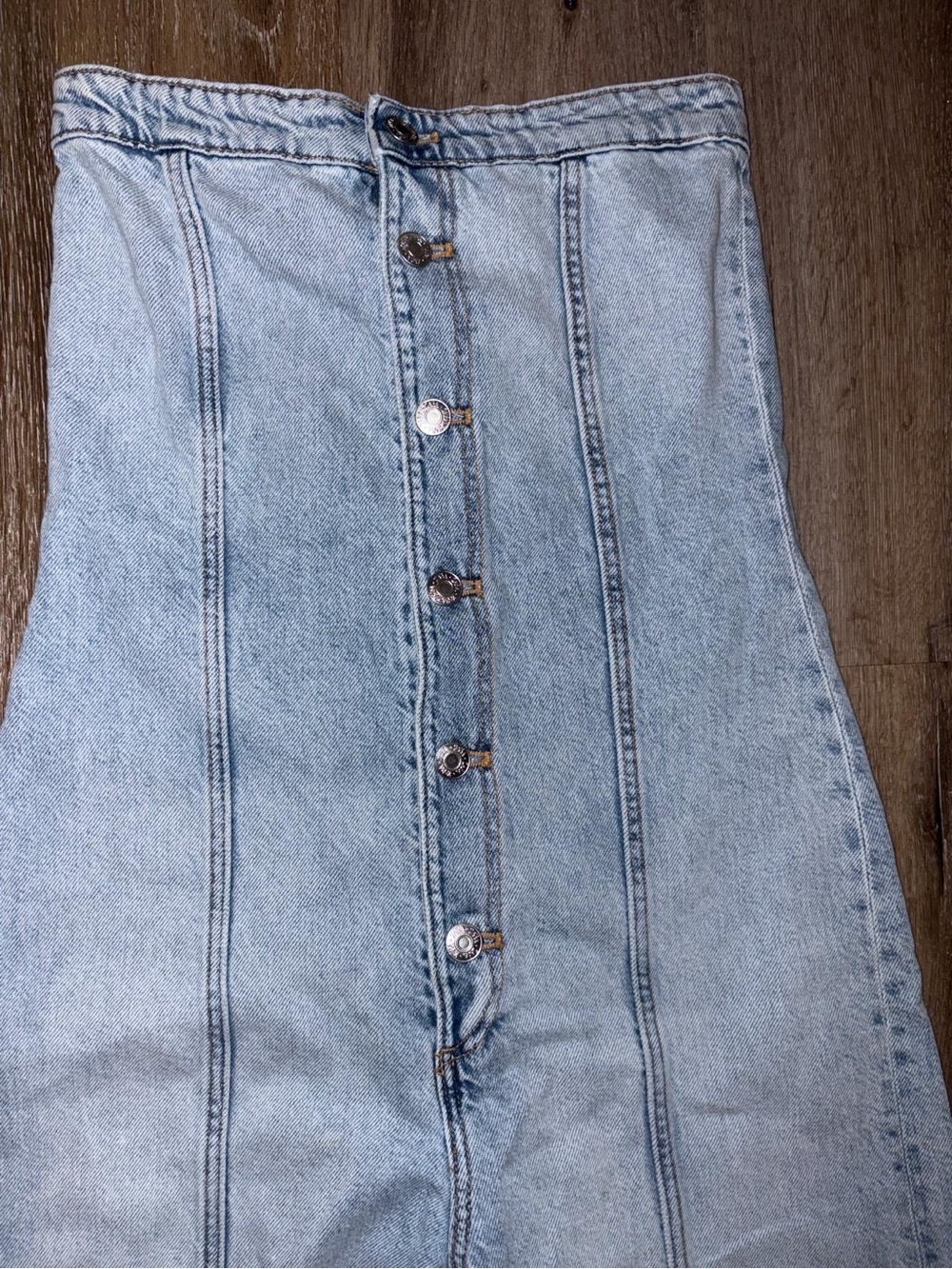 Zara Light Blue Button-Front Denim Jumpsuit
